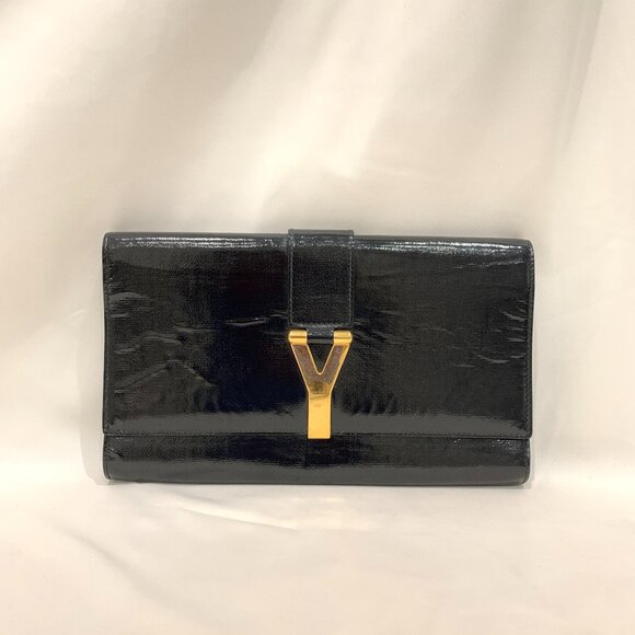【6MK】YSL Crackled Patent Y Ligne Clutch Sku#84071 (Gently Used) - Picture 1 of 11